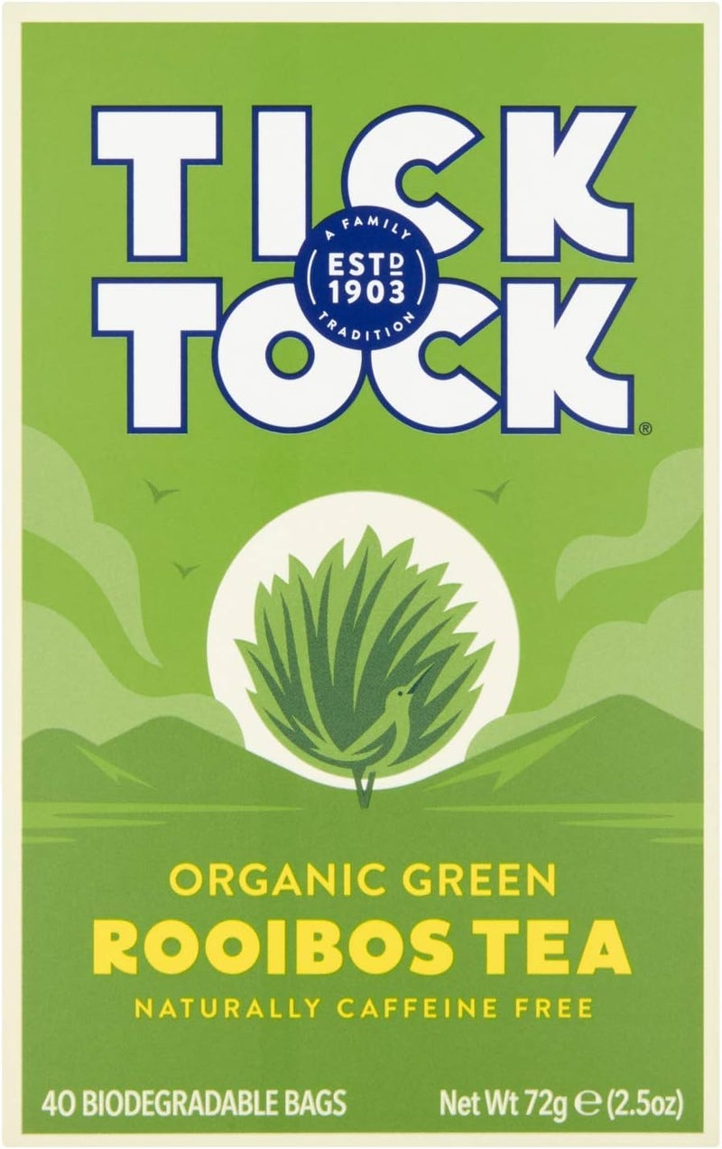 Tick Tock Organic Green Rooibos Tea - 40 Biodegradable Bags (2.5 Ounce) - Image 3